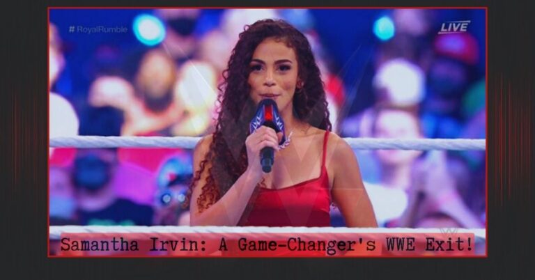 Samantha Irvin announcing her departure from WWE, highlighting her impact as a ring announcer.